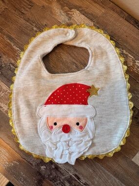 Modern baby Festive Red & Gold Santa Baby Bib with Scalloped Trim
